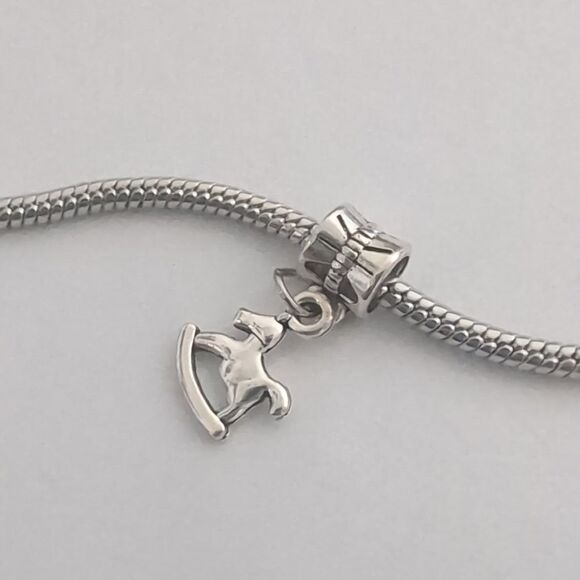Silver Rocking Horse Dangle Charm for Pandora Style Bracelet - Picture 2 of 4